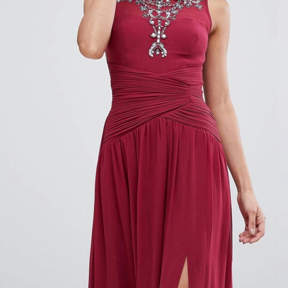 Formal Wine color Dress with embellished front
